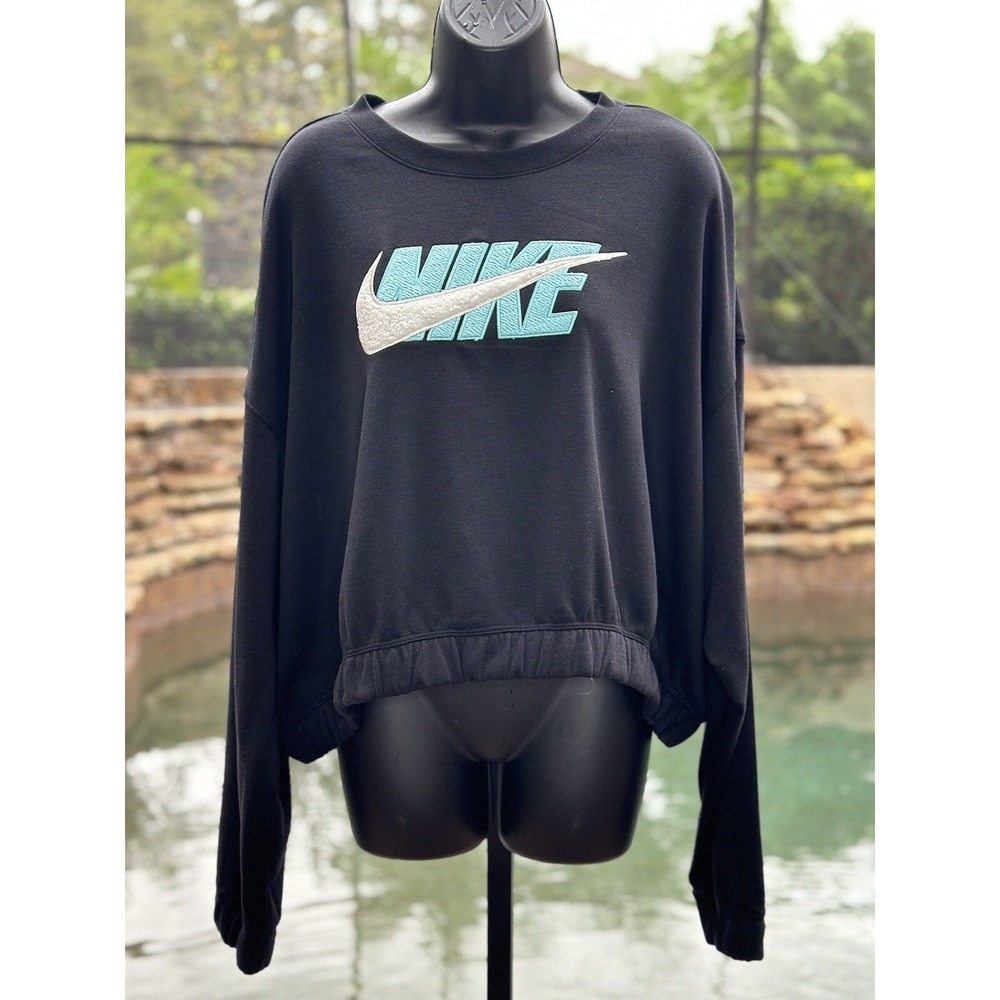 Nike Icon Clash Oversized Fleece Crop Sweatshirt Black Women XXL DD5069-010 NWT